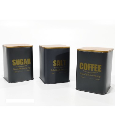 Δοχεία Γκρι/Μπαμπού Μέταλλο/Ξύλο 13x10x10cm Σε 3 Σχέδια