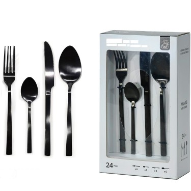 Σετ Μαχαιροπίρουνα Amaris Μαύρο Ανοξείδωτο Ατσάλι 24Τμχ