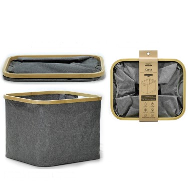 Καλάθι Γκρι Πολυεστέρας/Μπαμπού 41x33x30cm