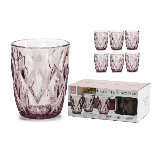 Ποτήρια Crystal Ροζ/Γυαλί 29cl 6Τμχ