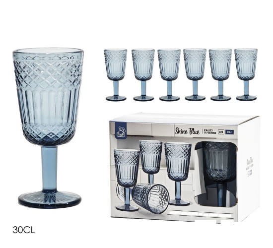 Ποτήρια Shine Blue Μπλε Γυαλί 30cl 6Τμχ