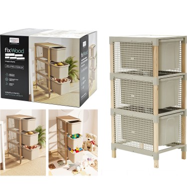 Συρταριέρα Μπεζ/Φυσικό Πλαστικό/Ξύλο 31x32x114cm