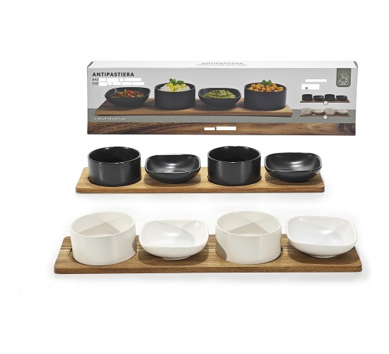 Σετ Μπολ Πορσελάνη/Ξύλο Ακακίας Σε 2 Χρώματα 4Τμχ