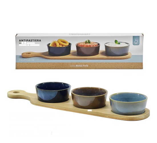 Αντιπαστιέρα Μπλε/Καφέ/Γκρι Κεραμική/Μπαμπού 43x11x1cm Σε 3 Χρώματα 3Τμχ