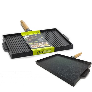 Γκριλιέρα Chef Stone Αντικολλητική/Αλουμίνιο/Ξύλινη λαβή 35x25x2.8cm