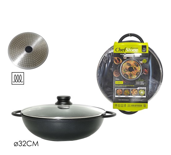 Wok Chef Stone Μαύρο/Γυαλί Αλουμίνιο Πιεσμένο Φ32CM Wok Chef Stone Μαύρο/Γυαλί Αλουμίνιο Πιεσμένο Φ32CM