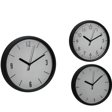 Ρολόι Τοίχου Μαύρο/Πλαστικό Φ20cm Σε 3 Σχέδια
