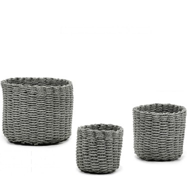 Σετ Καλάθια Στρογγυλά Γκρι Χαρτόσχοινο 17.5x15x12.5CM 3Τμχ