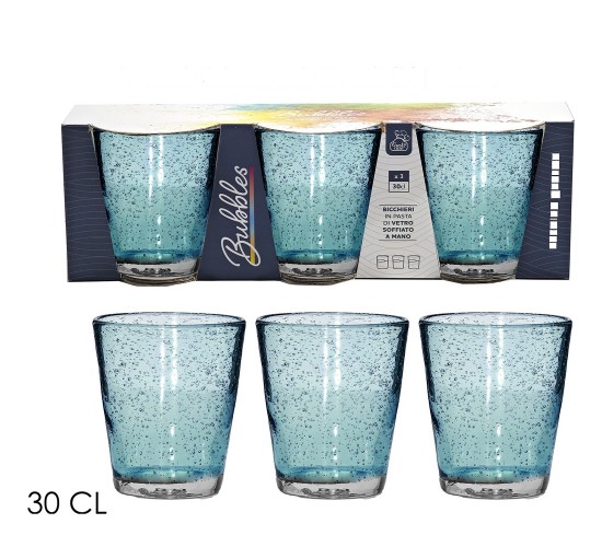 Ποτήρια Bubbles ArteLibre Μπλε Γυαλί 30cl 3Τμχ