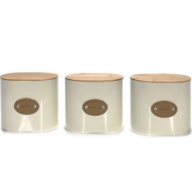 Δοχείο λευκό/ξύλινο 15x11x13cm 3Τμχ Σε 3 Σχέδια