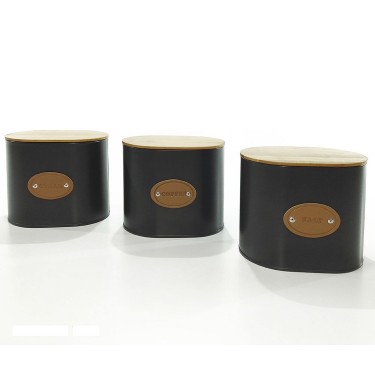 Δοχεία μαύρο/γκρι μέταλλο/ξύλο 15x11x13cm Σε 3 Σχέδια