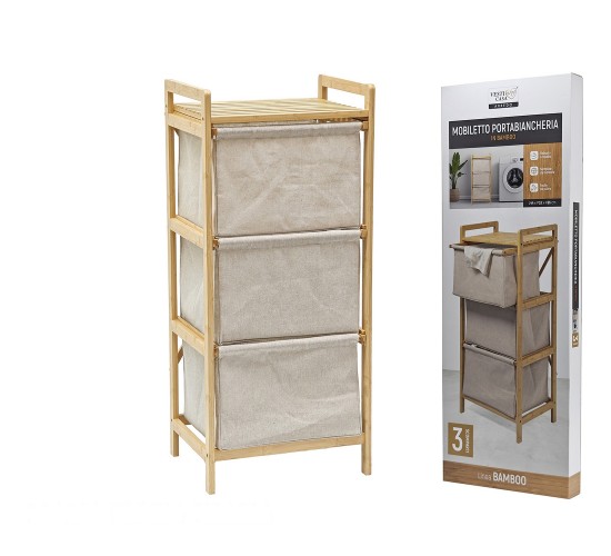 Συρταριέρα ArteLibre μπεζ/ξύλο ύφασμα/μπαμπού 44x33x96cm