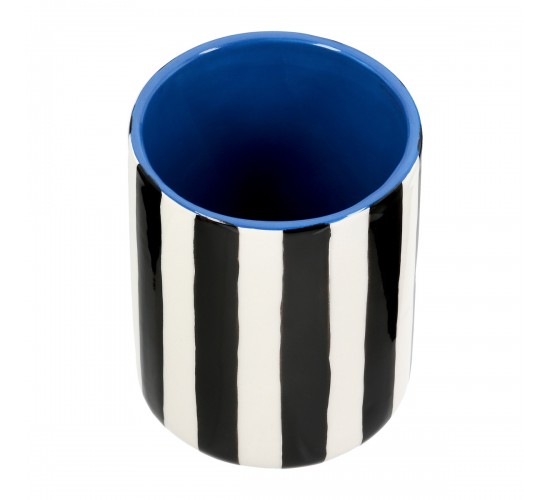 Βάζο Ριγέ Κεραμικό Μαύρο Λευκό D10X13Cm D10X13Cm Βάζο Ριγέ Κεραμικό Μαύρο Λευκό D10X13Cm D10X13Cm