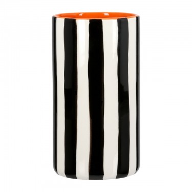  Βάζο Ριγέ Κεραμικό Μαύρο Λευκό D9X17Cm D9X17Cm