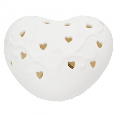  Διακοσμητικό Αντικείμενο (Led) Καρδιά Πορσελάνη Λευκό 10X9X5Cm 10X9X5Cm