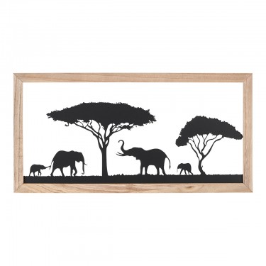  Ανάγλυφο τοίχου Ορθογώνιο Μοτίβο Ελέφαντα Μεταλλικό Μαύρο 30X1X60Cm 30X1X60Cm