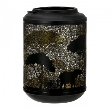  Φανάρι (Led) Κυλινδρικό Μοτίβο Ελέφαντα Μεταλλικό Μαύρο D14X20Cm D14X20Cm