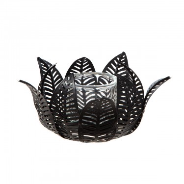  Κηροπήγιο ρεσώ Φύλλο Μοτίφ Μεταλλικό Μαύρο 18X18X9Cm 18X18X9Cm