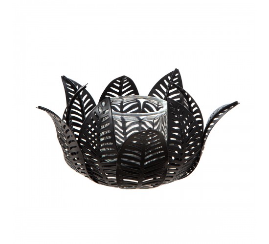  Κηροπήγιο ρεσώ Φύλλο Μοτίφ Μεταλλικό Μαύρο 18X18X9Cm 18X18X9Cm