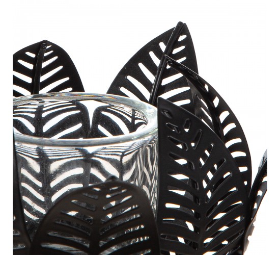 Κηροπήγιο ρεσώ Φύλλο Μοτίφ Μεταλλικό Μαύρο 18X18X9Cm 18X18X9Cm