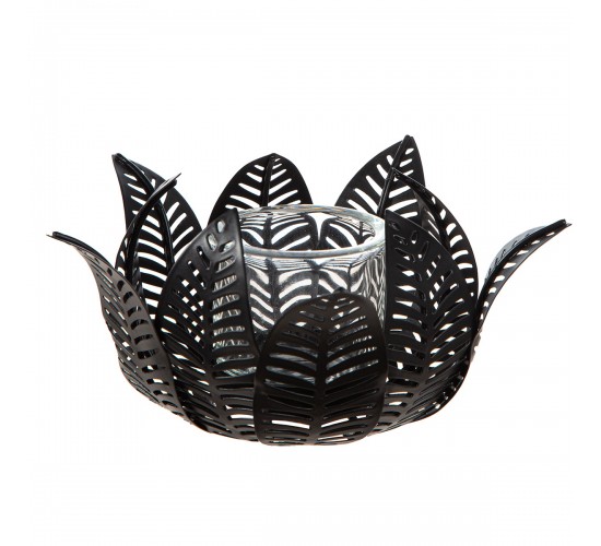  Κηροπήγιο ρεσώ Φύλλο Μοτίφ Μεταλλικό Μαύρο 23X23X12Cm 23X23X12Cm