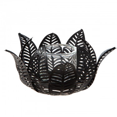  Κηροπήγιο ρεσώ Φύλλο Μοτίφ Μεταλλικό Μαύρο 23X23X12Cm 23X23X12Cm