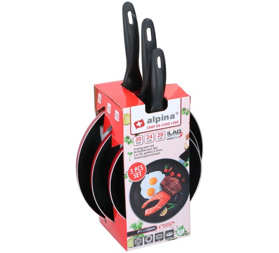 Τηγάνι Αντικολλητικό Αλουμινίου Chef De Luxe Line Φ20/Φ24/Φ28cm Σετ 3Τμχ Σε 3 Χρώματα