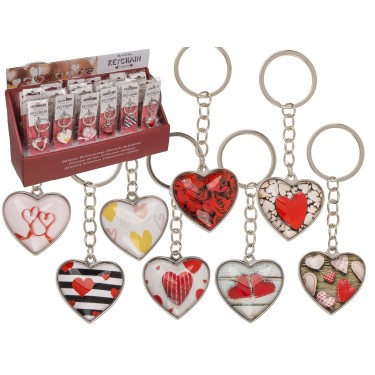 Μπρελόκ Κλειδιών Μενταγιόν Καρδιά Μέταλλο/Γυαλί 3.5cm Σε 8 Σχέδια