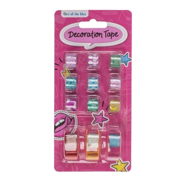 Ταινία Συσκευασίας Με Glitter 12mm Με 3 Θήκες Σε Διάφορα Χρώματα Και Σχέδια Σετ 12Τμχ