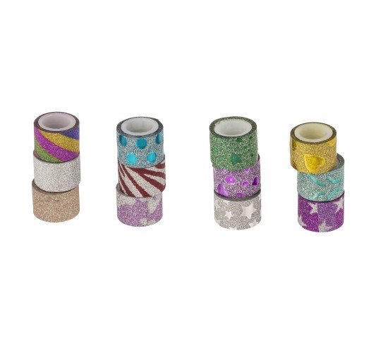 Ταινία Συσκευασίας Με Glitter 12mm Με 3 Θήκες Σε Διάφορα Χρώματα Και Σχέδια Σετ 12Τμχ Ταινία Συσκευασίας Με Glitter 12mm Με 3 Θήκες Σε Διάφορα Χρώματα Και Σχέδια Σετ 12Τμχ
