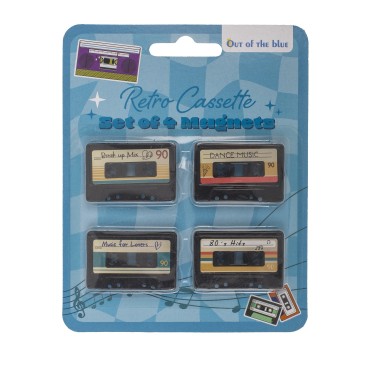 Μαγνήτης Ψυγείου Ρετρό Κασσέττα Μαύρο Πλαστικό 3x4.2cm Σετ 4Τμχ
