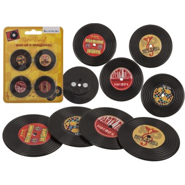 Μαγνήτης Ψυγείου Ρετρό Δίσκος Βινυλίου Μαύρο Πλαστικό 4.2x4.2cm Σετ 4Τμχ