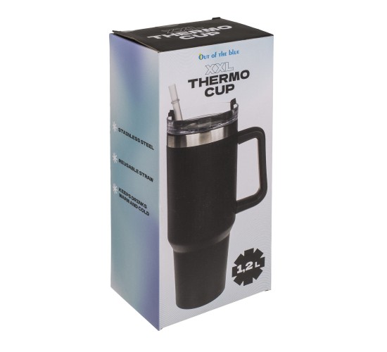 Κούπα Θερμός Με Ανοξείδωτο Εσωτερικό Με Καλαμάκι Μαύρο 1.2lt