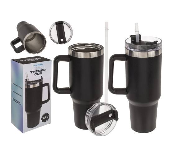 Κούπα Θερμός Με Ανοξείδωτο Εσωτερικό Με Καλαμάκι Μαύρο 1.2lt