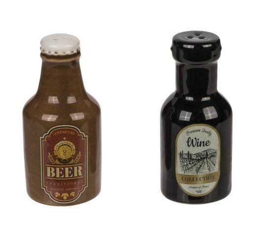 Σετ Δοχεία Αλατοπίπερο Μπουκάλι Κρασί Και Μπύρας Κεραμικό 4.5x4.5x6cm 2Τμχ