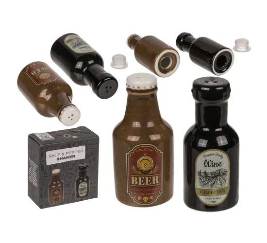 Σετ Δοχεία Αλατοπίπερο Μπουκάλι Κρασί Και Μπύρας Κεραμικό 4.5x4.5x6cm 2Τμχ