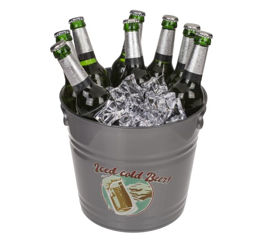Δοχείο Πάγου ‘Iced Cold Beer!’ Με Χερούλια Γκρι Μέταλλο 6lt Δοχείο Πάγου ‘Iced Cold Beer!’ Με Χερούλια Γκρι Μέταλλο 6lt