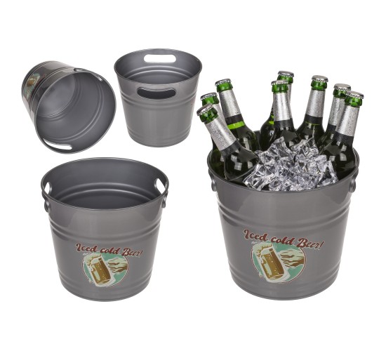 Δοχείο Πάγου ‘Iced Cold Beer!’ Με Χερούλια Γκρι Μέταλλο 6lt Δοχείο Πάγου ‘Iced Cold Beer!’ Με Χερούλια Γκρι Μέταλλο 6lt