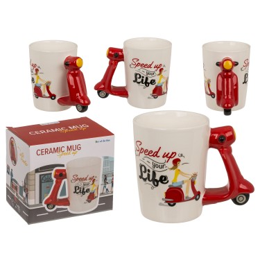 Κούπα Σκούτερ 375ml ‘Speed Up Your Ride’ Λευκό/Κόκκινο Κεραμικό 13.5x11cm