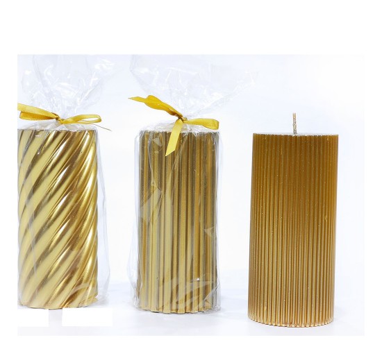 Χριστουγεννιάτικο Κερί Κυλινδρικό Χρυσό Φ7x15cm