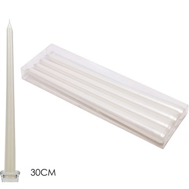 Χριστουγεννιάτικα Γυαλιστερά Κεριά Λευκό 30cm Σετ 4Τμχ