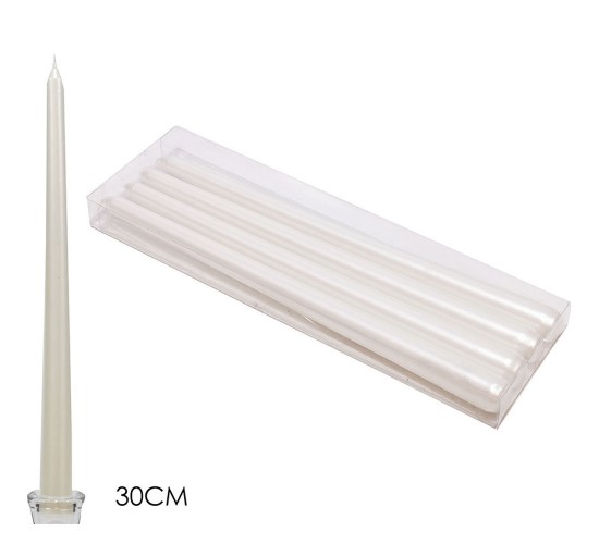 Χριστουγεννιάτικα Γυαλιστερά Κεριά Λευκό 30cm Σετ 4Τμχ