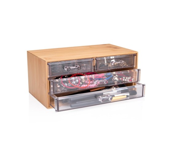 Κουτί Καλλυντικών με 4 Συρτάρια Μπαμπού 13.8x23.7x11cm