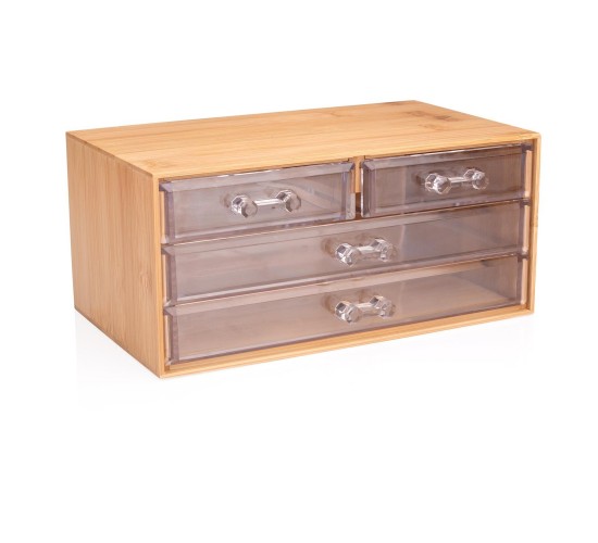 Κουτί Καλλυντικών με 4 Συρτάρια Μπαμπού 13.8x23.7x11cm