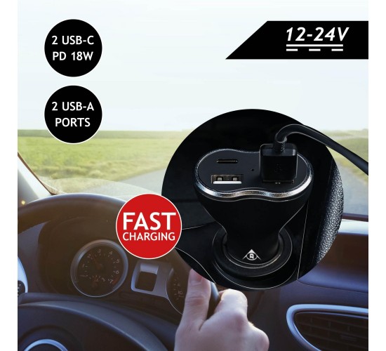 Φορτιστής Αυτοκινήτου 2xUSB A 2xUSB C DUNLOP Φορτιστής Αυτοκινήτου 2xUSB A 2xUSB C DUNLOP