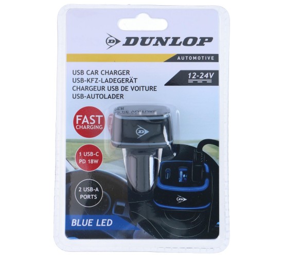 Φορτιστής Αυτοκινήτου 2xUSB A USB C DUNLOP Φορτιστής Αυτοκινήτου 2xUSB A USB C DUNLOP