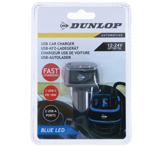 Φορτιστής Αυτοκινήτου 2xUSB A USB C DUNLOP Φορτιστής Αυτοκινήτου 2xUSB A USB C DUNLOP