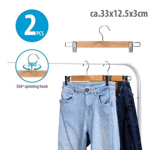 Ξύλινη Κρεμάστρα με Κλιπ 33x12.5x3cm 2Τμχ Ξύλινη Κρεμάστρα με Κλιπ 33x12.5x3cm 2Τμχ