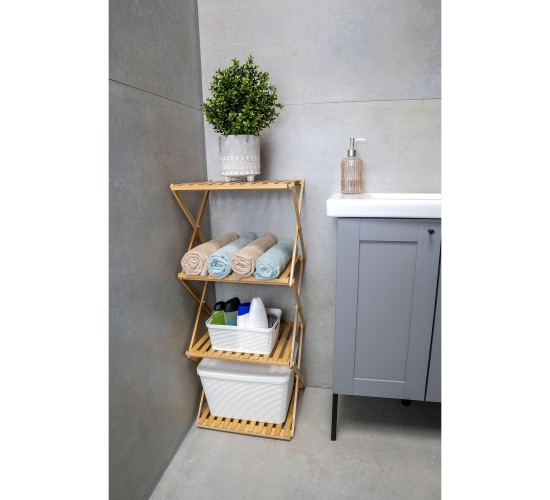 Ράφι Μπάνιου Μπαμπού Αναδιπλούμενο 4 Επιπέδων