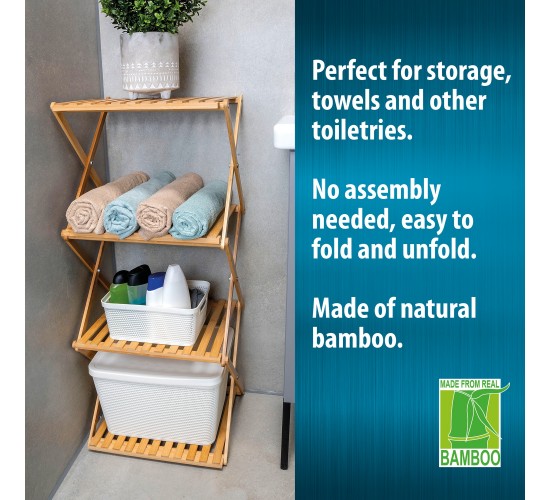 Ράφι Μπάνιου Μπαμπού Αναδιπλούμενο 4 Επιπέδων